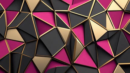 Poster - Abstract Geometric Black Pink Gold Triangles