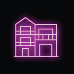 Wall Mural - Purple neon sign depicting a modern apartment building with balconies