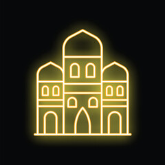 Poster - Yellow neon sign representing a mosque building, with its minarets and domes, glowing on a black background