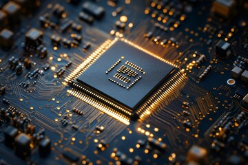 Poster - Advanced microchip technology with glowing circuitry