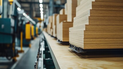 Aufkleber - Wood Panel Stacks Moving On Factory Conveyor Belt