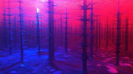 Poster - Ethereal Neon Forest Digital Art Landscape