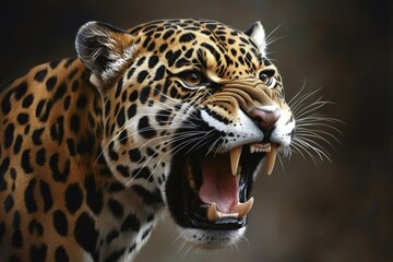 Wall Mural - majestic jaguar roaring in the wild jungle