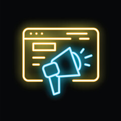 Poster - Neon sign of a megaphone making a marketing announcement on a website landing page