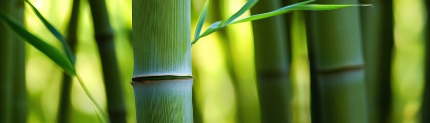 Poster - Green Bamboo Stem Close Up With Leaf