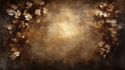 Wall Mural - Grunge Brown Background with Delicate White Flowers