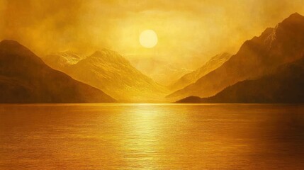 Canvas Print - Golden Sunset Over Mountain Lake Landscape