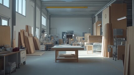 Aufkleber - Large Woodworking Factory Showing Stacks of Wood Panels