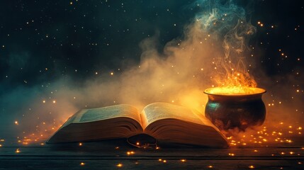 Poster - Ancient Book and Cauldron of Mystical Fire