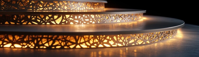 Poster - Illuminated Three Tiered Circular Platform With Intricate Design
