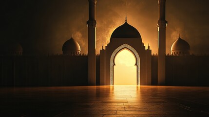 Poster - Golden Mosque Entrance At Sunset A Majestic Scene
