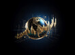 © joeycheung - Double exposure of a globe with financial charts overlaid on it, representing global markets and economic growth.  Financial data visualization.