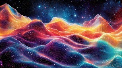 Poster - Abstract Colorful Landscape Under a Starry Night Sky