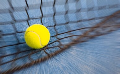 Wall Mural - balls near the net of a blue paddle tennis court, sports courts