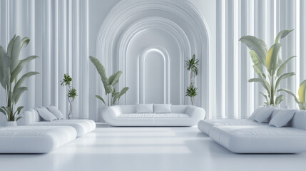 Poster - Abstract empty white interior futuristic studio room 3d render illustration