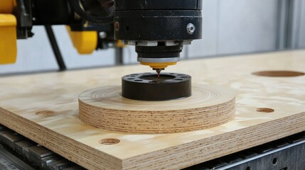Poster - Automated machinery precisely cuts plywood sheet