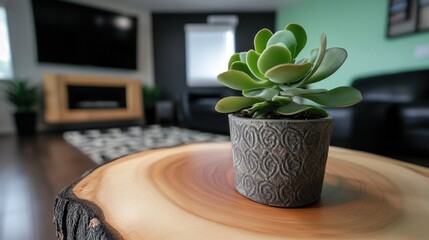 Poster - Succulent Plant in Decorative Pot on Wooden Table
