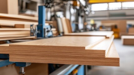 Aufkleber - Layered Wood Panels in a Factory Setting