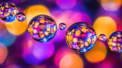Aufkleber - Colorful spheres reflecting vibrant lights bokeh