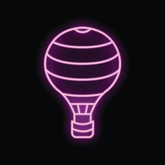 Poster - Bright pink neon sign showing a hot air balloon glowing on a black background