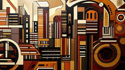 Aufkleber - Abstract Cityscape Geometric Brown Tones Building Design