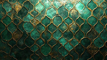 Poster - Emerald Green and Gold Geometric Tile Pattern