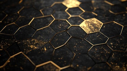 Poster - Abstract Gold And Black Hexagon Pattern Design