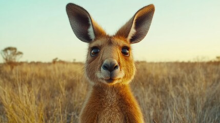 Poster - Adorable Young Kangaroo Poses In Golden Grassland