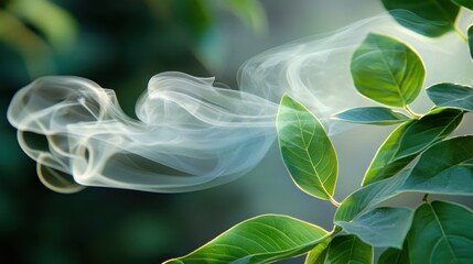 Poster - White Smoke Flows Gently Past Lush Green Leaves