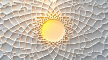 Poster - Intricate White Geometric Pattern Design With Central Yellow Circle