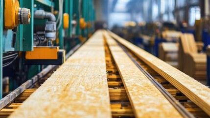 Poster - Wood planks moving along a factory production line