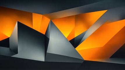 Wall Mural - Abstract Geometric Shapes Illuminated In Orange And Gray