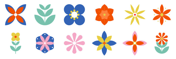 Aufkleber - Set of geometric flowers. Vector illustration
