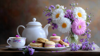 Canvas Print -  serene afternoon tea with finger sandwiches