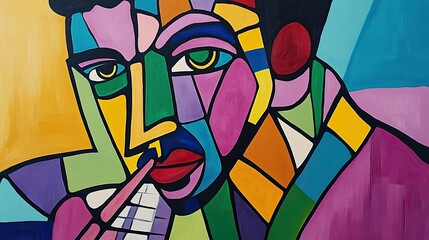 Wall Mural - Abstract Cubist Portrait of a Woman with Bold Colors