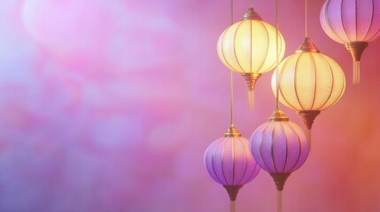 Poster - Elegant Purple and Gold Lanterns Hanging Decoratively