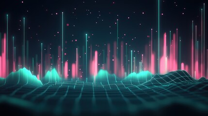 Poster - Abstract Digital Landscape with Glowing Lines and Data Points