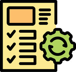 Poster - Project management process is being optimized, with gear symbol representing settings and checkmarks indicating completed tasks