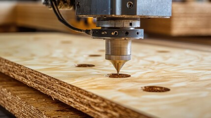 Poster - Automated CNC machine precisely drilling holes in plywood