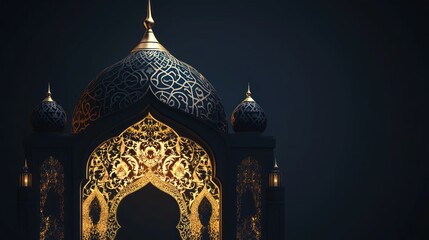 Poster - Ornate Islamic Architecture Illuminated Golden Detailing