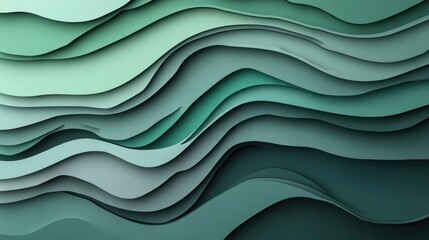 Canvas Print - Abstract Green Layered Wave Pattern Design