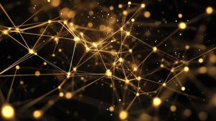Poster - Golden Network Abstract Connections Illuminated Nodes