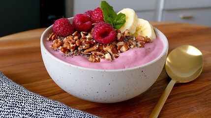 Wall Mural -  smoothie bowl with fruit and nuts