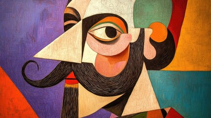 Wall Mural - Abstract Cubist Painting of a Man with a Mustache