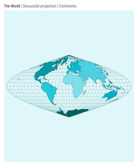 Poster - world map. sinusoidal projection. continents style. high detail world map for infographics, educatio