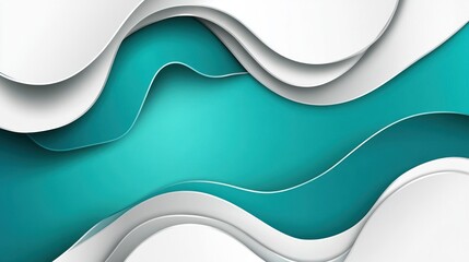 Poster - Abstract Teal Waves White Paper Design