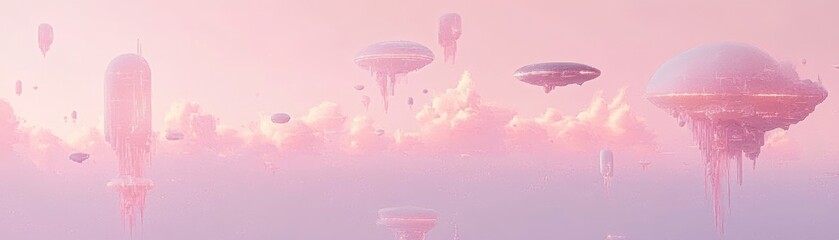 Wall Mural - Pink Cloud City Futuristic Floating Structures