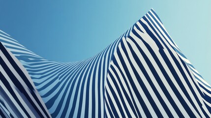Aufkleber - Bright blue and white striped fabric flows gracefully against a backdrop of clear skies. This striking visual captures the essence of movement and artistry, evoking feelings of tranquility
