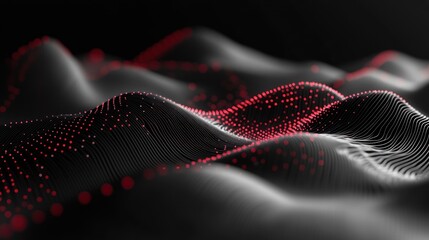 Wall Mural - Abstract Red Dots Wave Digital Landscape