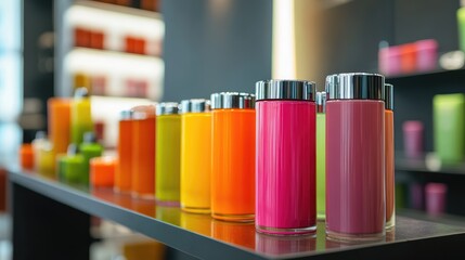 Poster - Colorful Bottles Displayed On A Modern Shelf